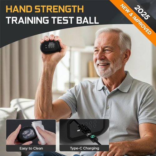 Funny Palm Grip Strength Tester Trainer - Strength Dynamometer Rechargeable Hand Exercising Device for Hand and Finger Grip Tester with Finger Exerciser Stretcher Workout Equipment Orange Black