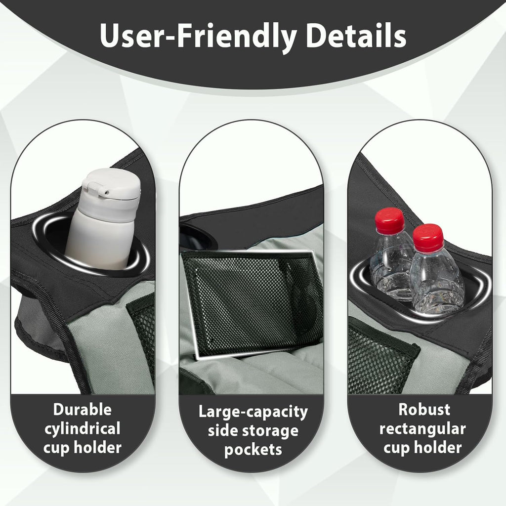 Youtanic Oversized Camping Chair - Portable Folding Design with Cup Holder & Side Pocket | Supports Up to 400lbs