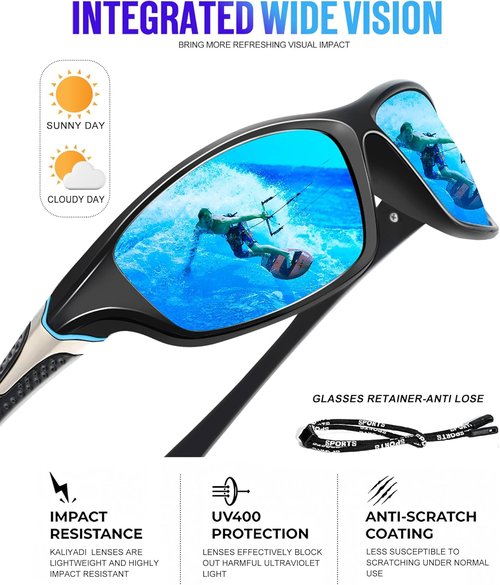 KALIYADI Polarized Sunglasses - UV Protection for Men | 4-Pack Sports Eyewear for Fishing & Cycling