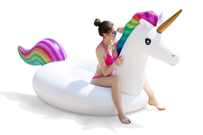 Large Inflatable Unicorn Pool Float with Fast Valves – 114°in x 55°in x 47°in, 2-Person Ride-On