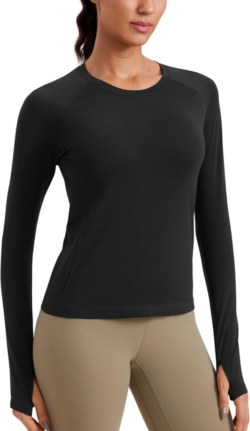 CRZ YOGA Seamless Long Sleeve Shirt for Women - Breathable Workout Top in Waist Length