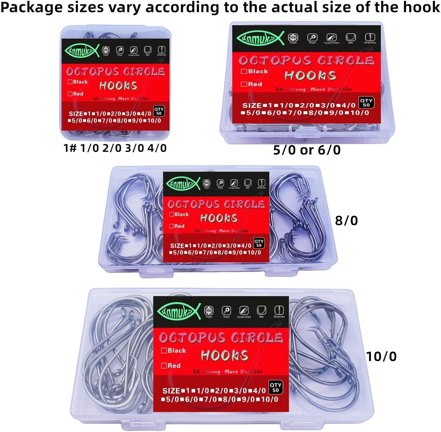 Skiennix Circle Hooks - 2X Strong Octopus Offset Fishing Hooks Set for Saltwater & Freshwater | 50PCS