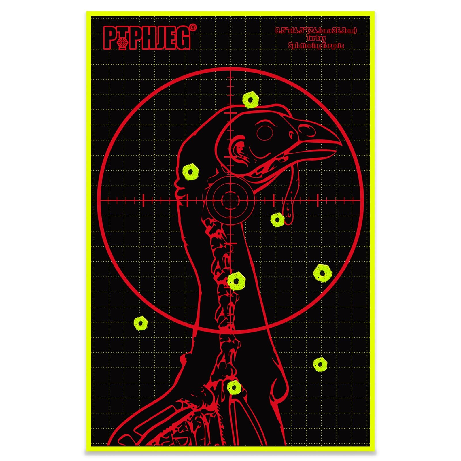 PTPHJEG Fluorescent Splatter Turkey Targets - Highly Visible Shotgun Target Sticker for Practice, 9.5×14.5"(25pcs)