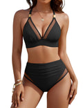 Blooming Jelly Womens High Waisted Bikini Tummy Control 2 Piece Bathing Suits Curvy Ruched 2026 Swim Suits (M, Black)