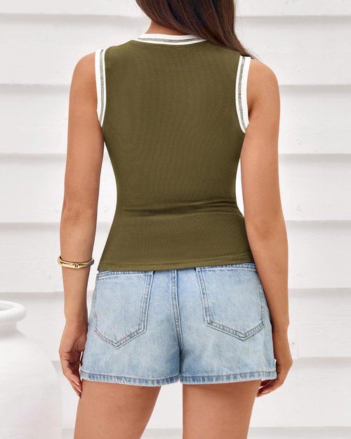 BTFBM High Neck Tank Top - Sleeveless Ribbed Design for Women | Stylish Spring & Summer Essential