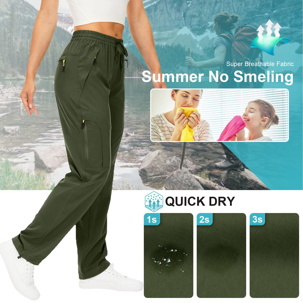 Womens Hiking Pants Quick Dry UPF 50 Lightweight Travel Golf Cargo Safari Pants Zipper Pockets,6608,Army,Petite XL
