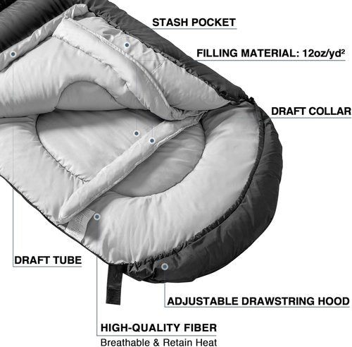 Atarashi Camping Sleeping Bag - 4 Seasons, Extra-Large, Lightweight & Warm - Ideal for Hiking & Outdoor Adventures