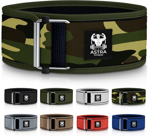 Astra Fitness Quick Locking Premium Weight Lifting Belt - Powerlifting, Cross Training for Men and Women - 4 Inch Wider Back Support, 100% Metal Buckle - Professional Fitness, Olympic Lifting, Deadlift (Camouflage, Medium)