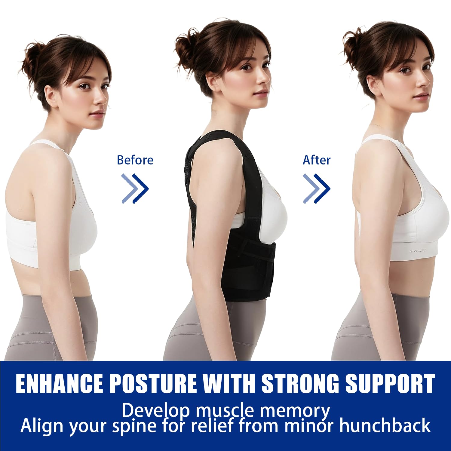 Skiennix Posture Corrector - Adjustable Back Brace for Pain Relief & Lumbar Support | Black, Large
