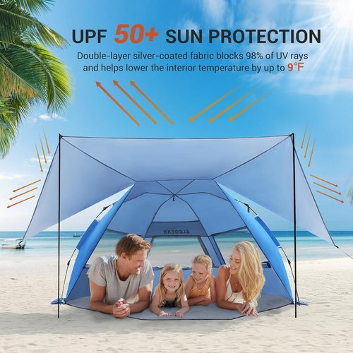 Elegear CumbreX™ Beach Tent - 360° Removable Canopy, UPF 50+ Sun Shade for 4-6 People | Portable & Lightweight