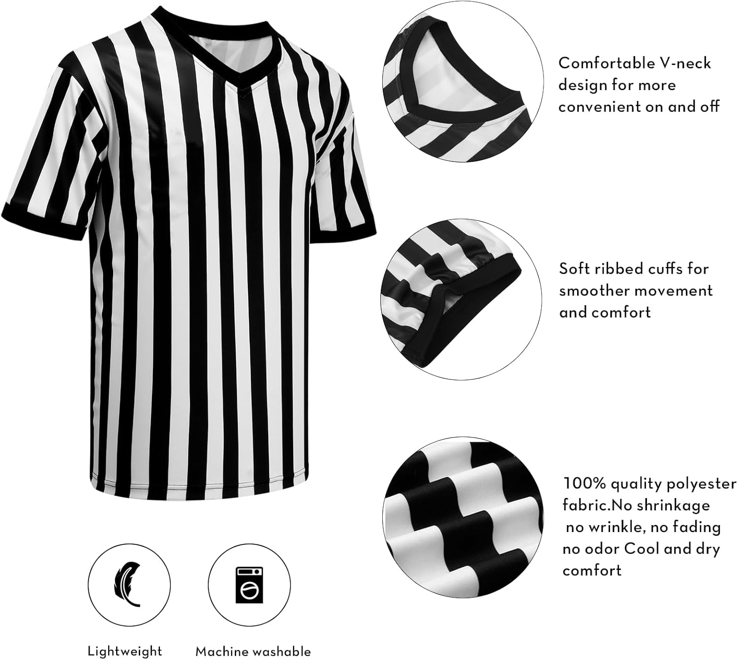 Skiennix Men’s Referee Shirt - V-Neck Official Umpire Jersey for Basketball & Football | Unisex Halloween Costume