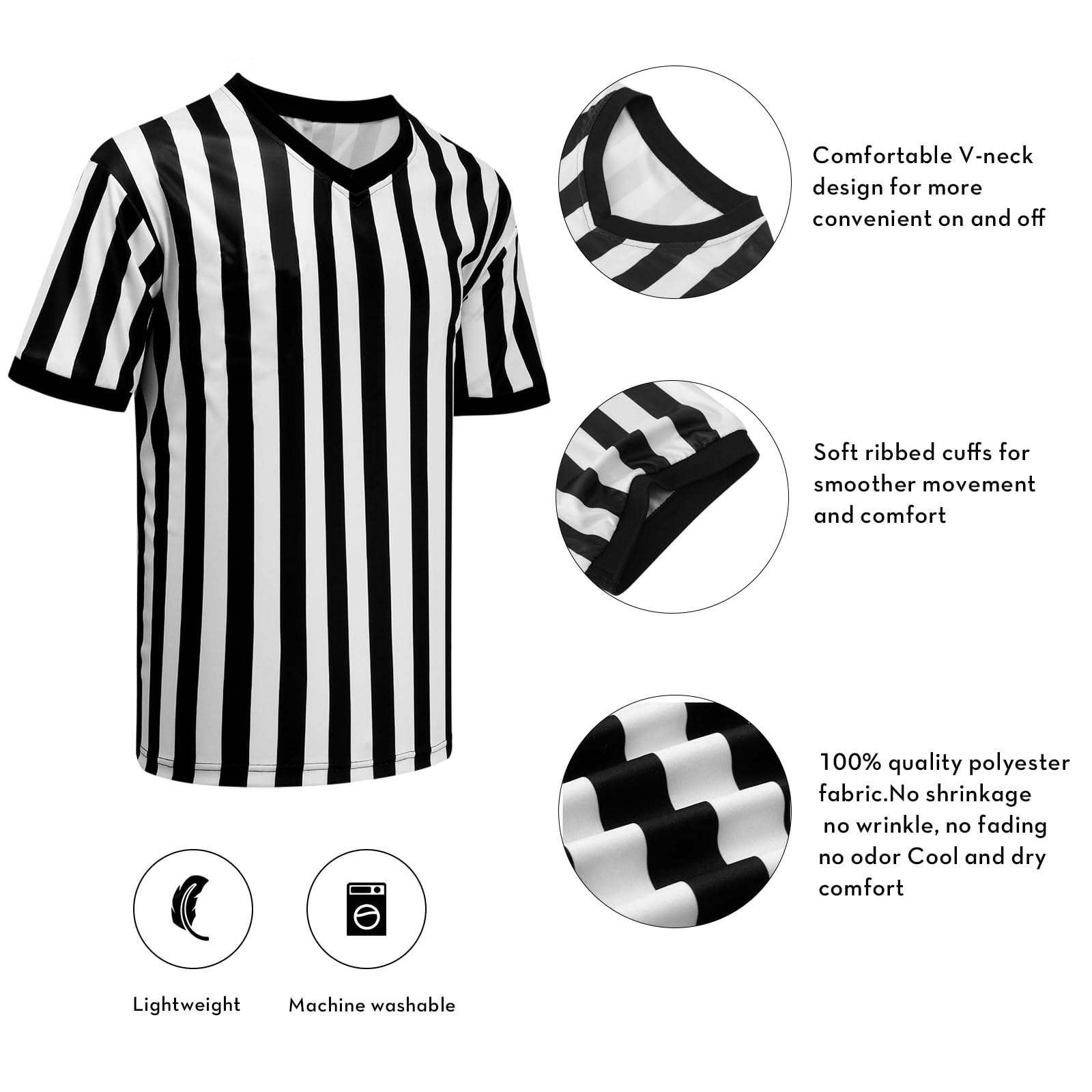 VKT Referee Shirt V-Neck Official Ref Costume Umpire Jersey for Womens and Mens Basketball Football Halloween Uniform XL