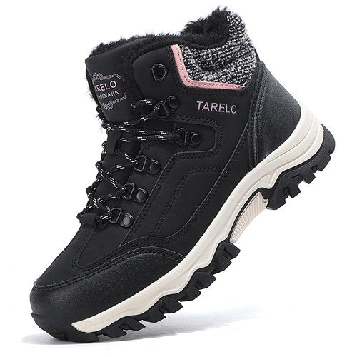 TARELO Womens Hiking Boots Fur Lined Snow Shoes Winter Warm Ankle Booties Lady Non Slip Walking Fashion Boot (Black 7)