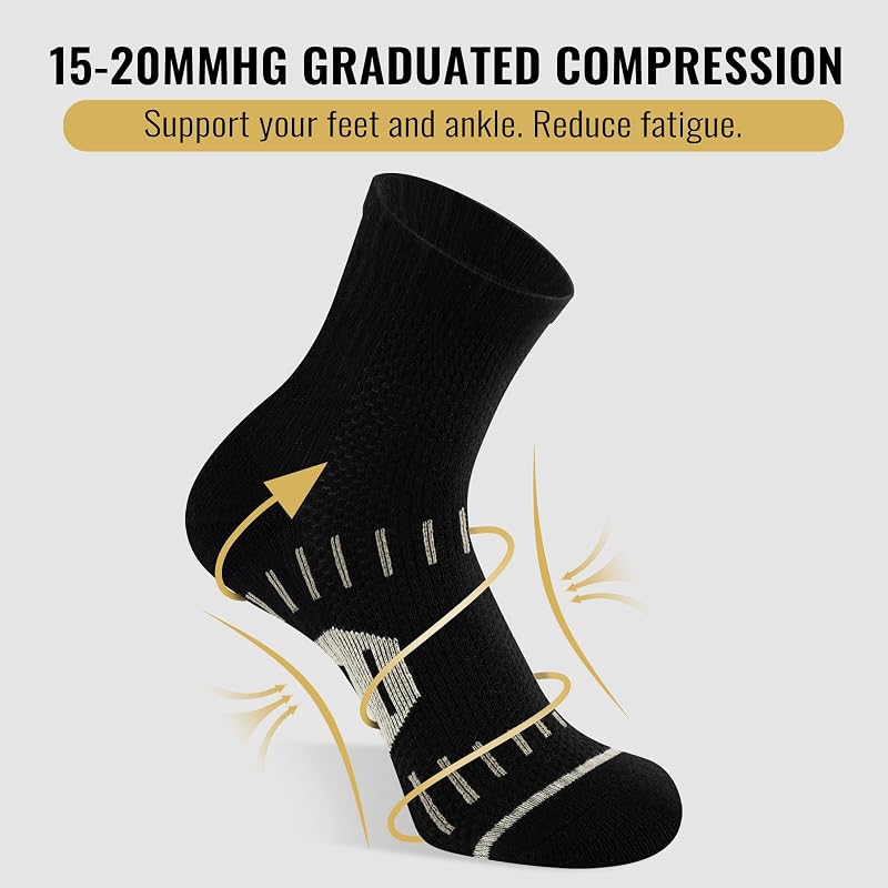 Copper Ankle Compression Socks for Men & Women – 15-20 mmHg, 6 Pairs, Black (Medium-Large) - SukModen