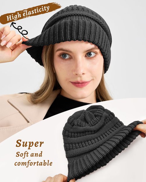 Cable Knit Slouchy Beanie for Women, Wool Winter Warm Womens Beanies, Trendy Oversized Slouch Hat Skull Ski Cap Hats Black