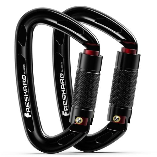 FresKaro 25kN UIAA Certified Climbing Carabiner Clips, 4inches Auto Locking, Heavy Duty Carabiners for Rock Climbing, Mountaineering with Knots Flashcards Guide, 2pack, Black