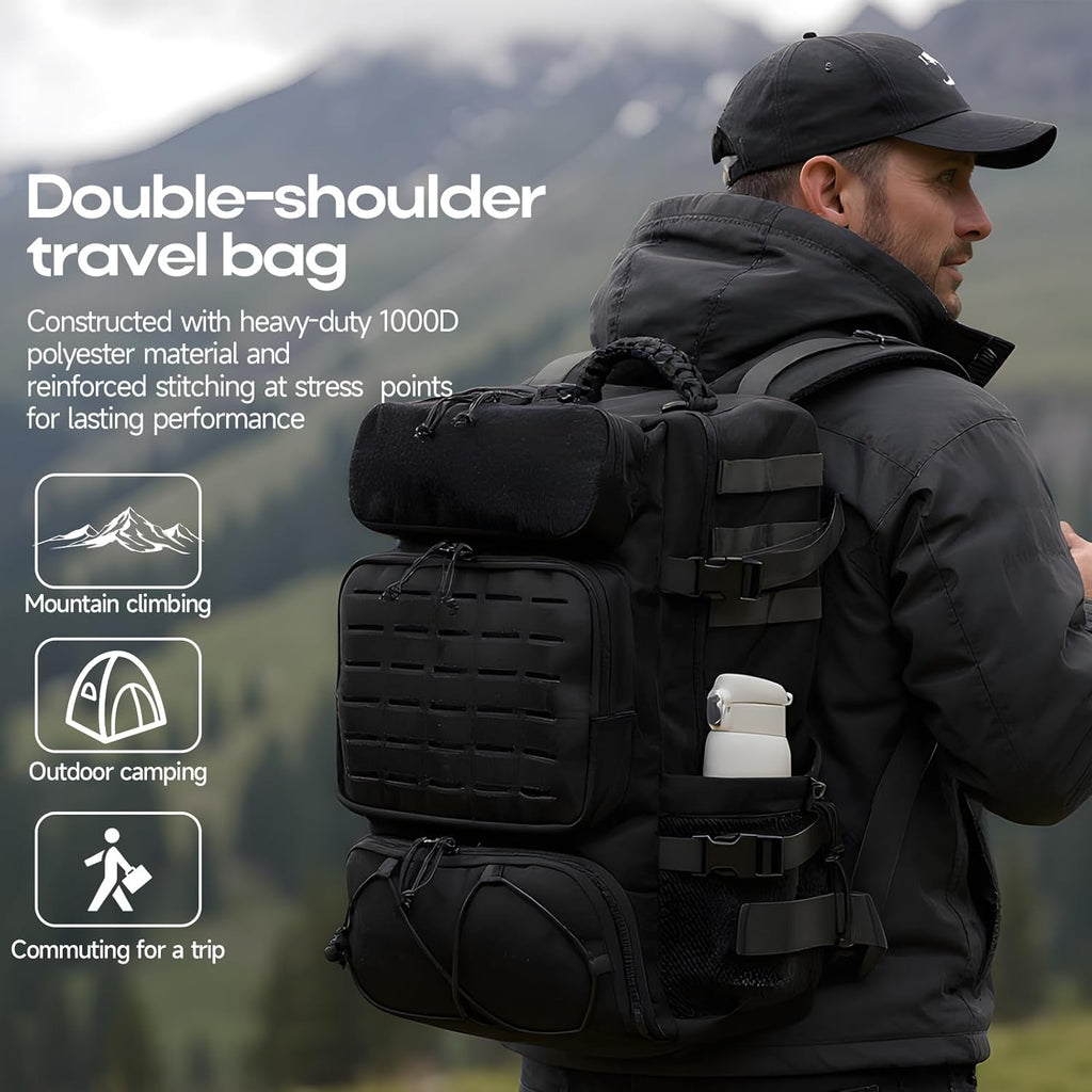 Skiennix Tactical Backpack - 35L Military Travel Pack with Shoe Compartment | Water-Resistant Black Rucksack for Hiking & Survival