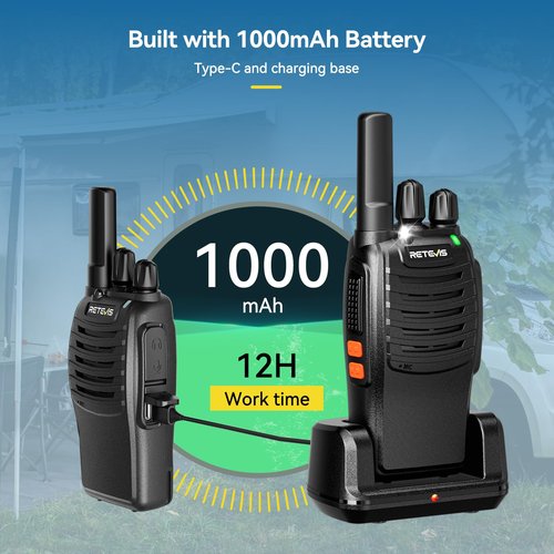 Retevis H-777 Walkie Talkie Rechargeable Long Range,Portable Two-Way Radio, Flashlight, Emergency Alarm, Hands Free(1 Pack)