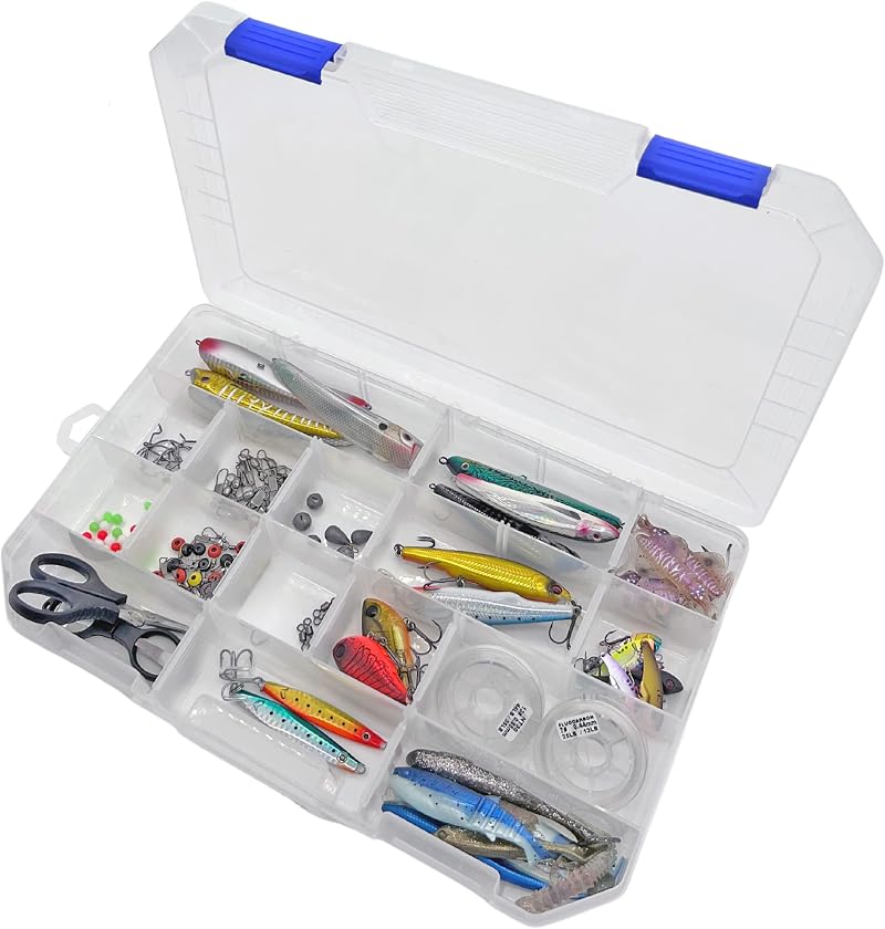 Large Plastic Tackle Box Storage Organizer with Adjustable Dividers – 4 Pack