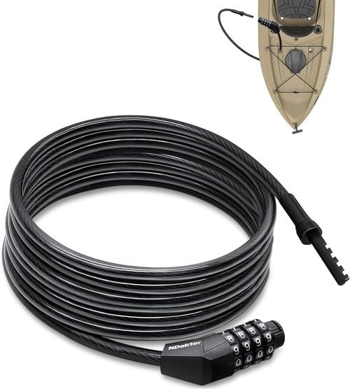 NDakte Bike Lock - Extra Long Cable Lock (6FT to 27FT) with Resettable Combination for Kayaks & Scooters