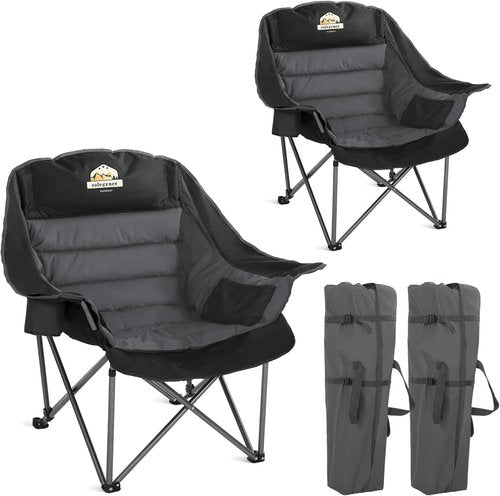 Colegence Oversized Camping Chairs - Set of 2 Heavy-Duty Padded Lawn Chairs | XL Foldable Design, Supports 450LBS - Black & Grey