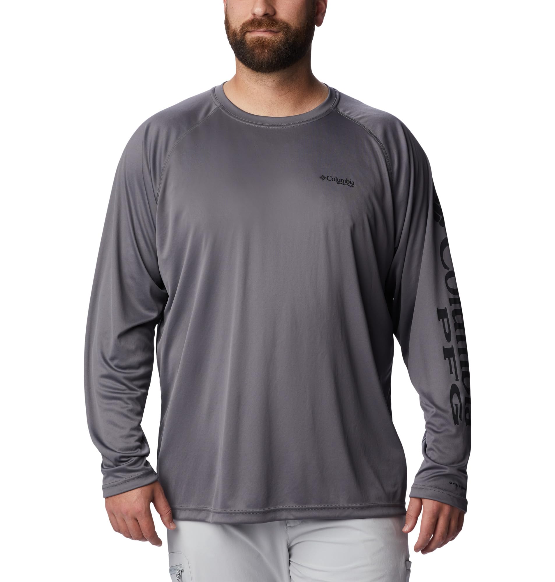 Columbia Men's PFG Terminal Tackle Long Sleeve Fishing Shirt, City Grey/Black Logo, 2X