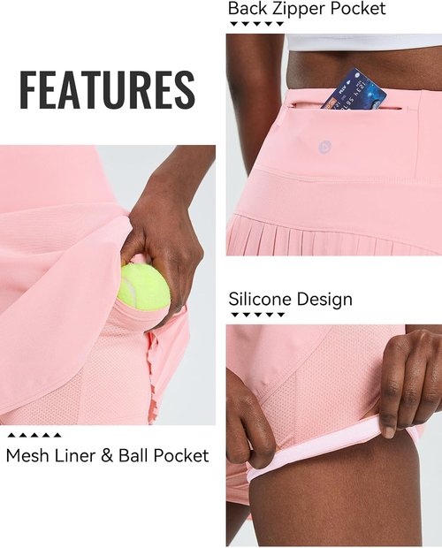Baleaf Women's Pleated Tennis Skirt - High Waisted Golf Skorts with Pockets | Lightweight Athletic Wear