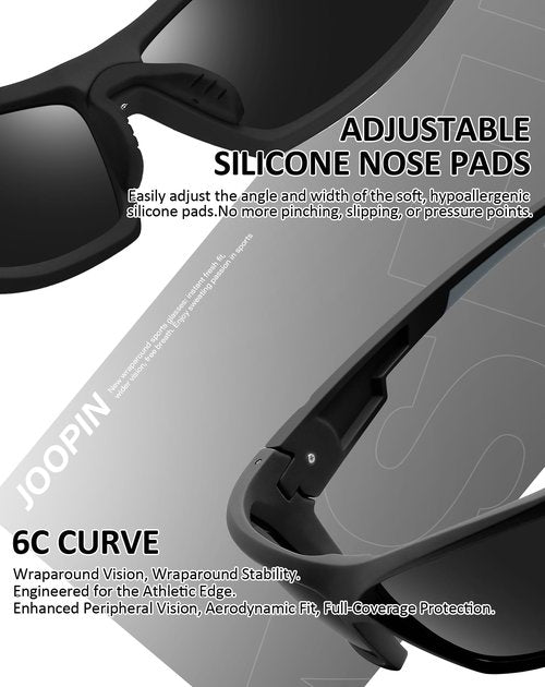 Joopin Black Sports Sunglasses Polarized UV Protection Wrap Around Sun Glasses Shades for Women Men Running Driving