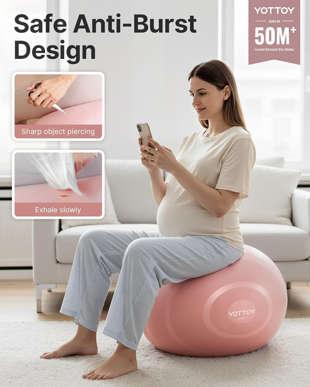 YOTTOY Anti-Burst Exercise Ball - Extra Thick Yoga & Fitness Ball for Pregnancy & Physical Therapy