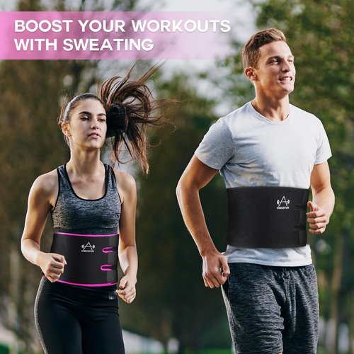 VIMUSFUN Waist Trimmer Belt Men Sweat Band Waist Trainer For Women Lower Belly Fat Tummy Stomach Wraps Waste Trainers Low Back Support Small/Medium/Large/Plus Size Black