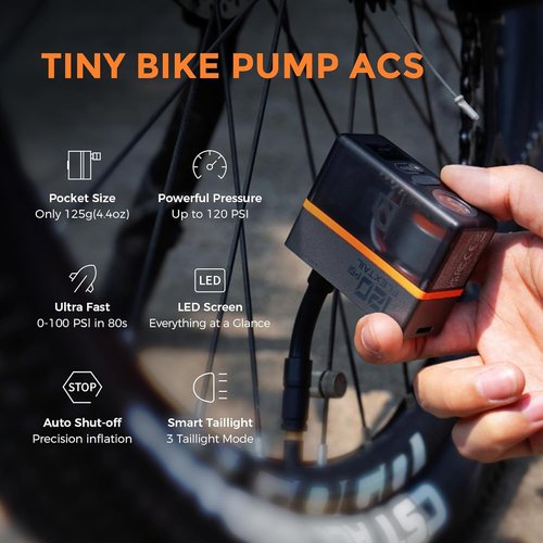 FLEXTAILGEAR Mini Portable Bike Tire Pump - Digital Gauge & Taillight | 120-130 PSI for All Bikes