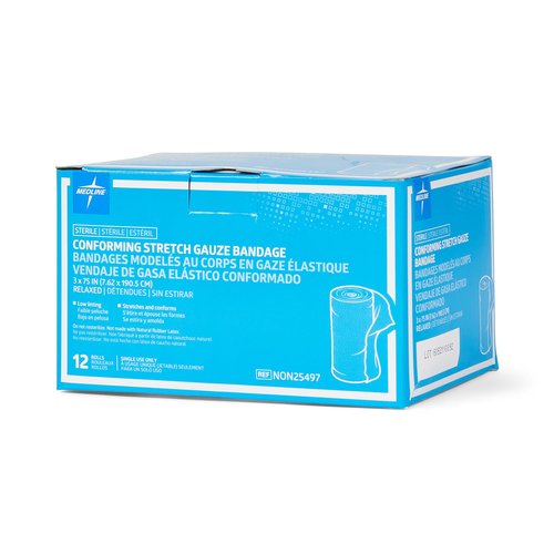 Medline Sterile Conforming Gauze Bandages, 3" x 75", Ideal for Wound Care, Pack of 96