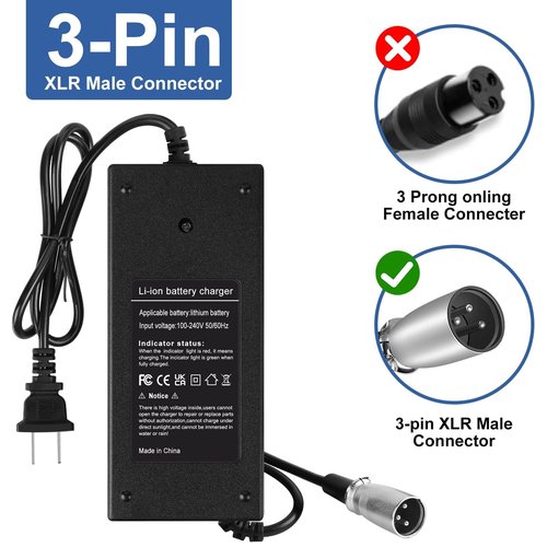 24V(Max 29.4V) 2A 3-Pin Male XLR Charger for Electric Scooter Pride Mobility, Drive Medical,GoGo Mobility Scooter, Go-Go Elite Traveller, Plus HD US, Ezip Mountain Trailz, Jazzy Power Chair,Shoprider