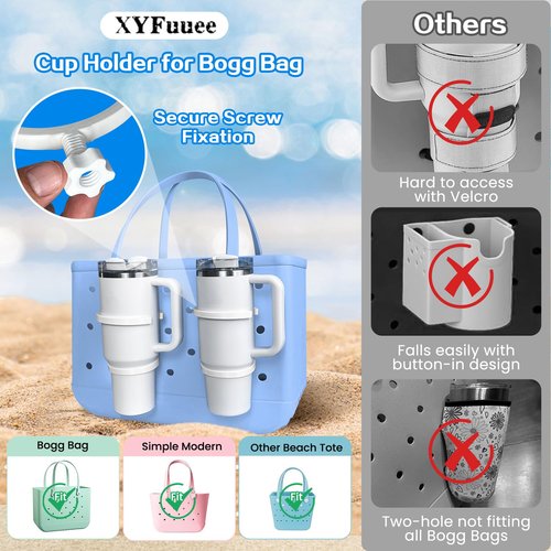 XYFuuee Cup Holder for Stanley 30 oz 40 oz Compatible with Bogg Bag, Drink Holder for Simple Modern Rubber Beach Tote, Water Bottle Holder Attachment for XL Medium Small Bog Bag