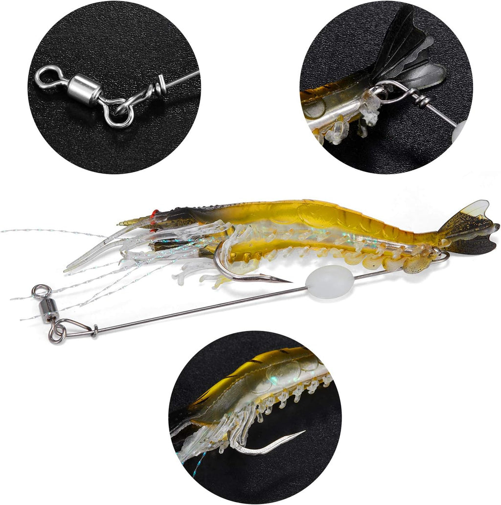 WANBY Fishing Shrimp Lures - Luminous Silicone Soft Bait Set with Hooks for Freshwater & Saltwater