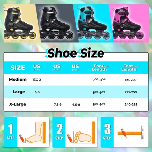 MammyGol Adjustable Inline Skates for Kids Youths Adults, All Wheels Light Up, Indoor and Outdoor Blades Roller Skates for Boys Girls Teen Beginners Black