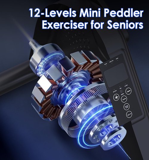 Under Desk Bike Pedal Exerciser, 12-Level Electric Mini Exercise Bike with LCD, Quiet Motorized Arm & Leg Pedaler for Seniors at Home