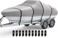 RVMasking Waterproof Boat Cover - Heavy Duty 1400D Marine Grade | Fits 16-18.5 ft V-Hull Bass Boats, Gray