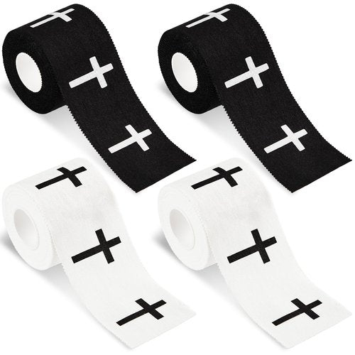 4Pcs Christian Athletic Tape 2in x 23ft Cross Sports Tape Religious Cotton Zinc Oxide Sports Wristbands Jesus Cross Wrist Tapes for Football Baseball Athlete Tennis Gymnastics First Aid Injury Wrap