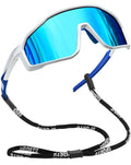 Joopin Sports Sunglasses Men Women Polarized Wrap Around Sun Glasses UV400 Protection Shades Sunnies (White Blue)