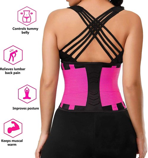 YIANNA Women Waist Trainer Belt - Slimming Sauna Waist Trimmer Belly Band Sweat Sports Girdle Belt Weight loss, YA8003-Rose-M