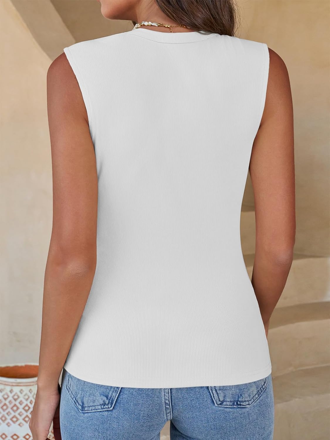 Yousify Women's Ribbed Scoop Neck Tank Top - Fitted Summer Sleeveless Tee | Casual Slim Fit