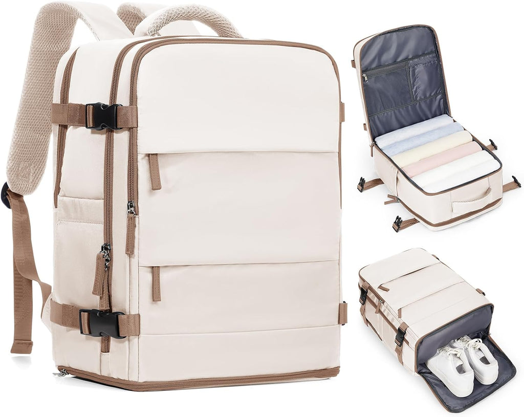 Skiennix Travel Backpack - Flight Approved Carry-On Bag for Airlines | Large Beige & Brown Design
