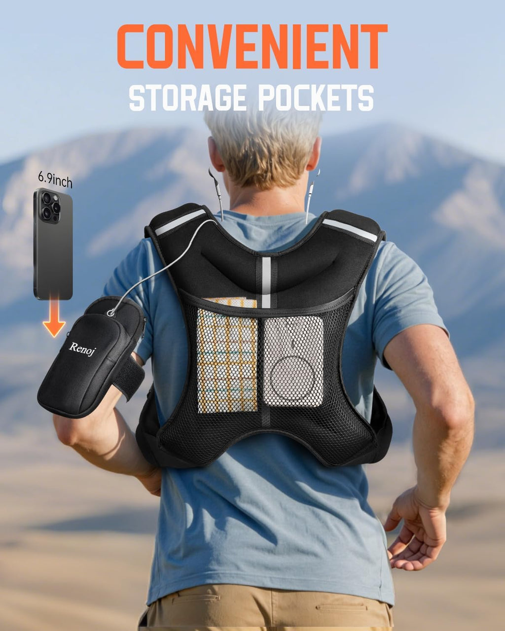 Renoj Weighted Vest - Adjustable Weights for Walking & Training | Reflective Strips & Storage Pocket