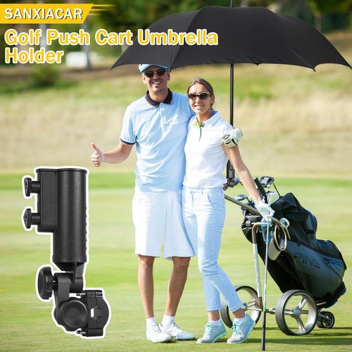 SANXIACAR Heavy Duty Golf Push Cart Umbrella Holder 180°Adjustable Aluminum Base for Stroller Bike Wheelchair Bicycle Mobility Scooter Beach Chair Shopping Cart Universal Windproof Umbrella Mount Kit