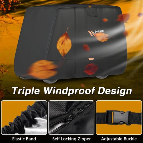 EVRBUL Golf Cart Cover, 420D Waterproof Golf Cart Covers with Three Zipper Doors Compatible with EZGO, Club Car 6/4+2 Passenger Golf Carts, Windproof Sunproof Dustproof Waterproof Golf Cart Cover