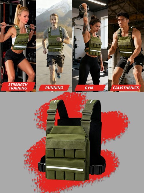 SMONT Weight Vest for Women Men - Adjustable Rucking Vest Strength Training, Running, Walking - Secure Fit for Gym Outdoor Workouts Strengthen Endurance Training（Excluding Lead Blocks）Army Green