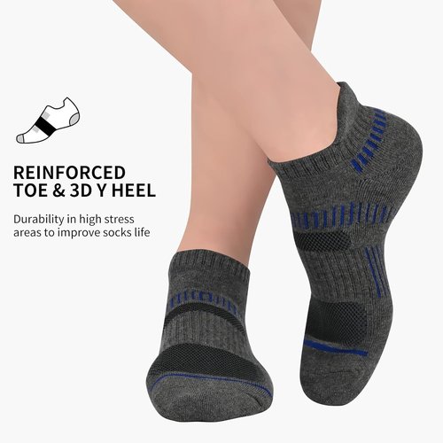 COOPLUS Men's Athletic Ankle Socks - Cushioned, Breathable, Low Cut with Arch Support | 6 Pairs