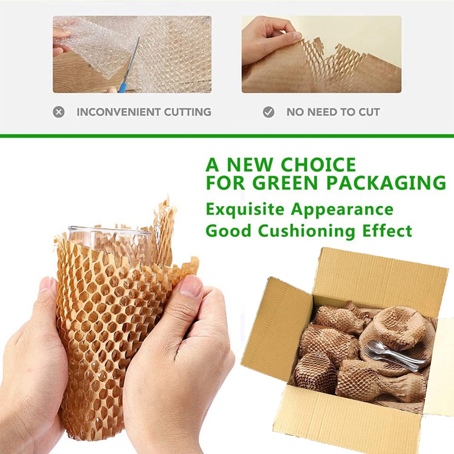 Honeycomb Packing Paper Wrap 12"x200' Recycled Bubble Cushioning Wrap Roll Eco Friendly Shipping Boxes Moving Wrap Packing Supplies Material with 20 Fragile Sticker Labels