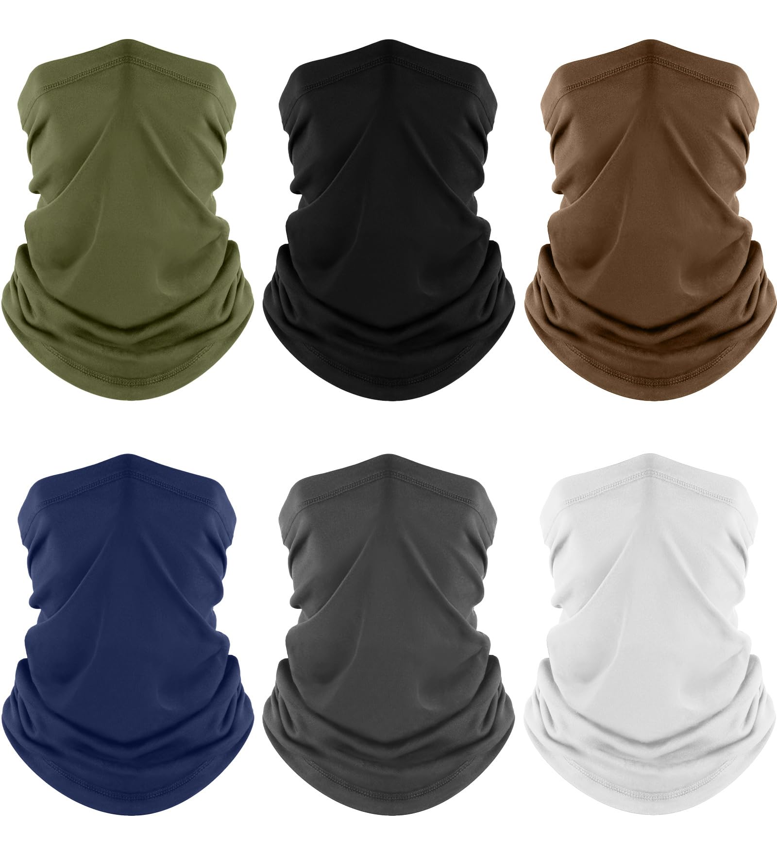 Fuinloth Neck Gaiter, 6 Pack Cooling UV Protection Bandana Face Mask Gator Scarf for Men Women Black+Gray+White+Green+Navy+Brown